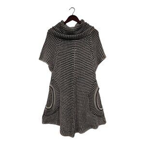 Sisters Womens Black Cream Knit Cowl Neck Short-Sleeved Sweater Dress Artzy Sz M